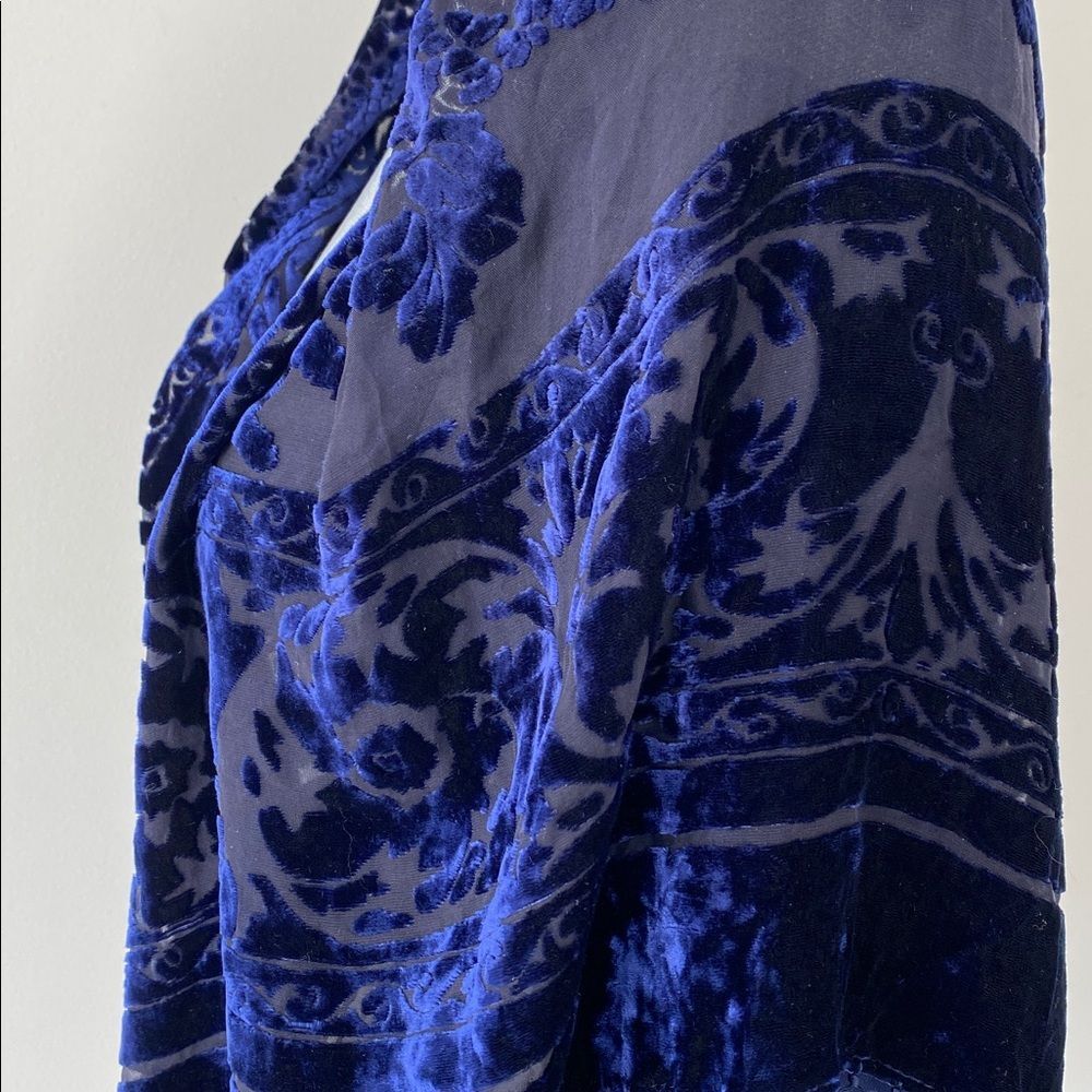 Navy Blue Silk Velvet Burnout Wrap Shawl Fringe Boho Western Party - Picture 4 of 14